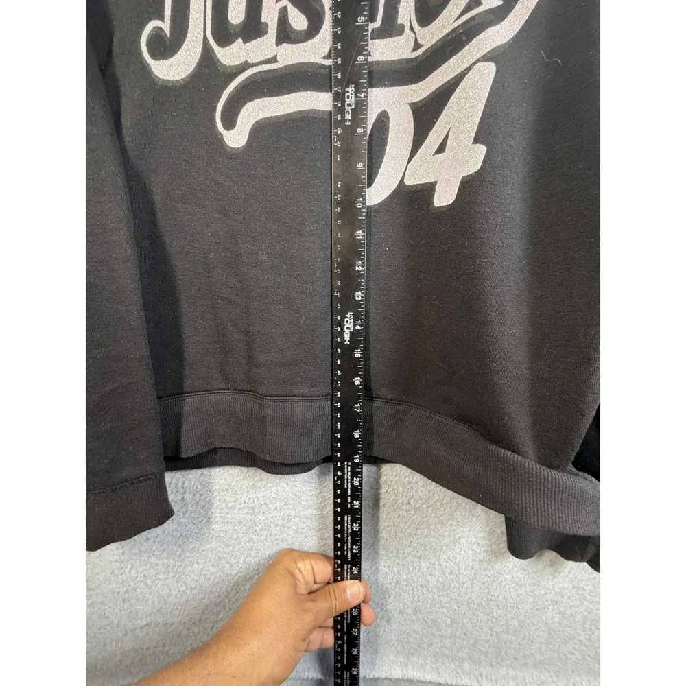Justice Hoodie Sweatshirt Girls 16-18 Black 04 Glitter Graphic Fleece Pullover